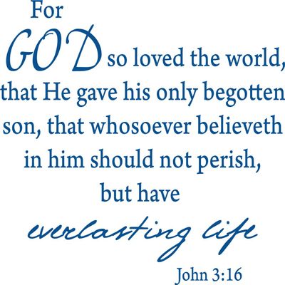 Decaltor Blue 17" x14" for God so Loved The World That he Sent his only Begotten Son John 3:16 Quotes Sayings Words Art Decor Lettering Vinyl Wall Art Inspirational Uplifting Bible