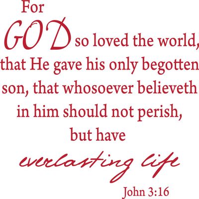 Decaltor Red 21" x 18" for God so Loved The World That he Sent his only Begotten Son John 3:16 Quotes Sayings Words Art Decor Lettering Vinyl Wall Art Inspirational Uplifting Bible