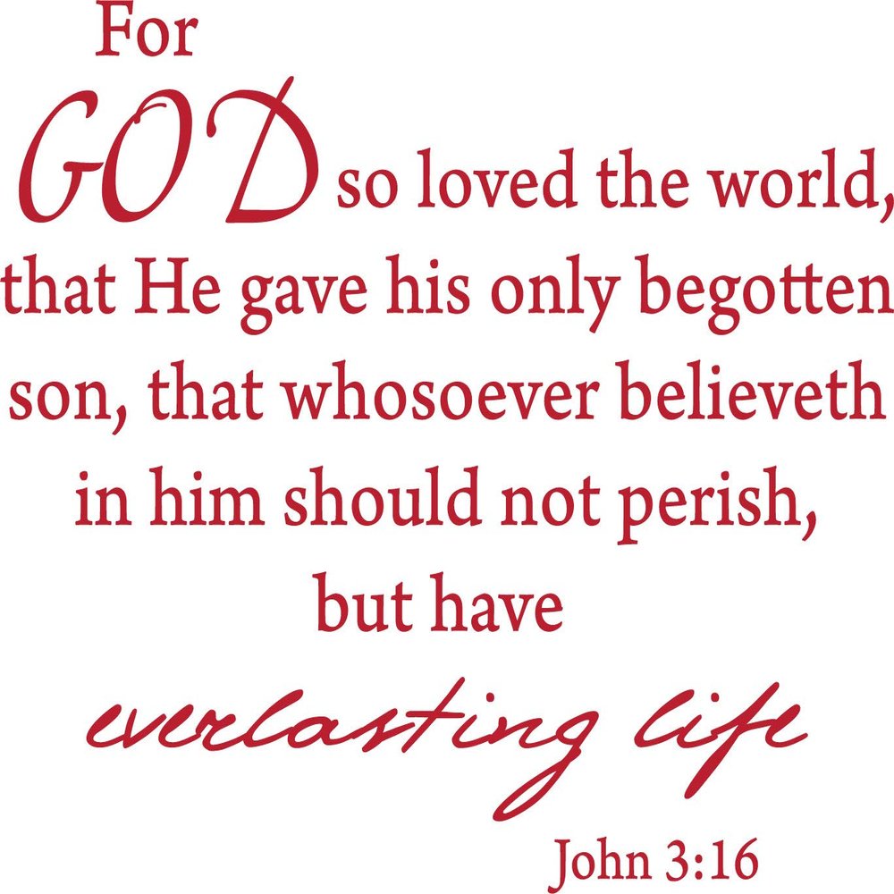 Decaltor Red 21" x 18" for God so Loved The World That he Sent his only Begotten Son John 3:16 Quotes Sayings Words Art Decor Lettering Vinyl Wall Art Inspirational Uplifting Bible