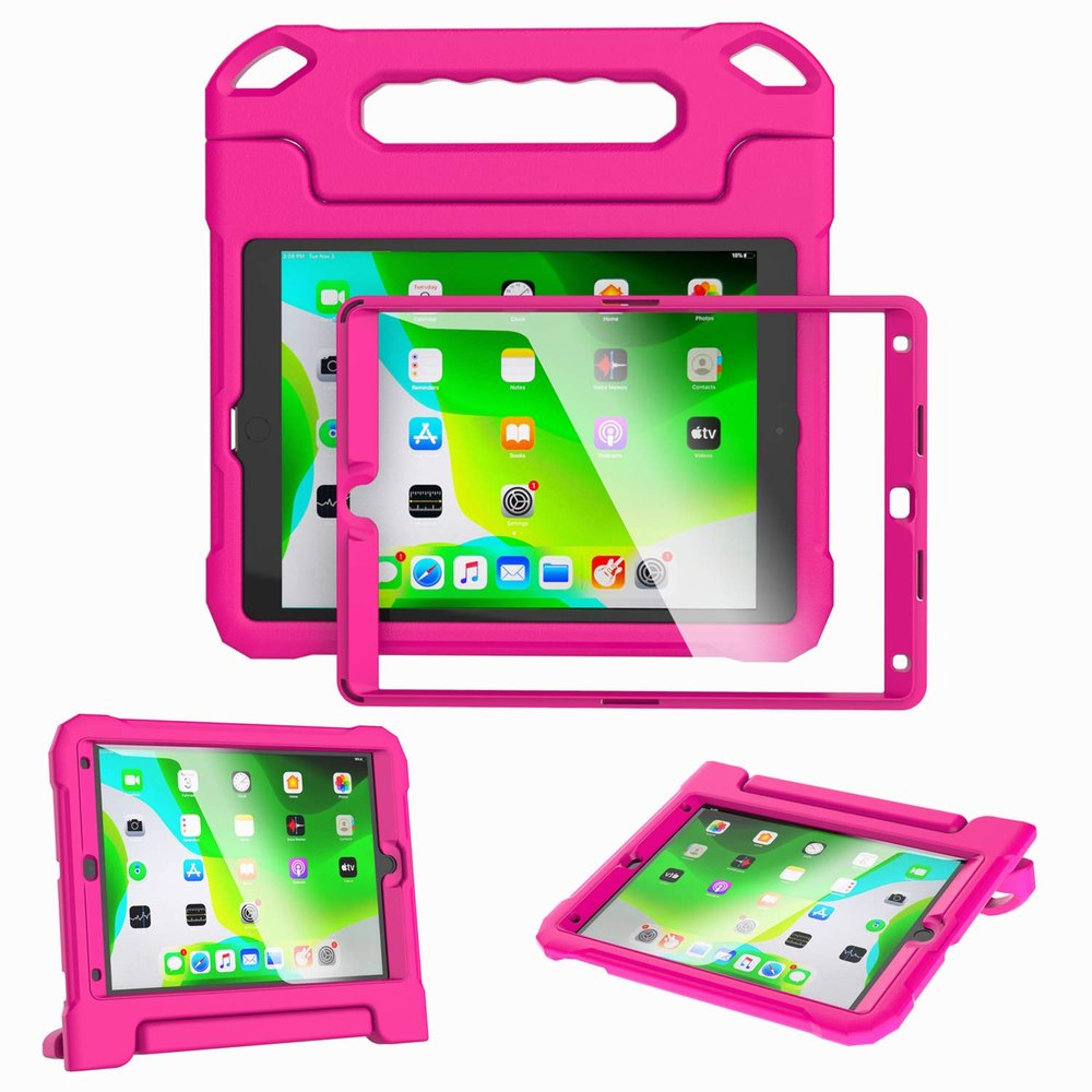 A ADENK Kids Case for iPad 10.2" 9th/8th/7th Generation 2021/2020/2019 - with Built-in Screen Protector, Shockproof Lightweight Handle Stand Kids Case for iPad 10.2" 2021 Latest Tablet Cover (Rose)
