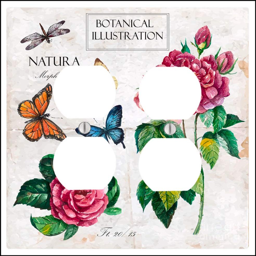 Botanical Illustration Floral 2 Duplex Electrical Outlet Wall Plate (4.56 x 4.5in)
