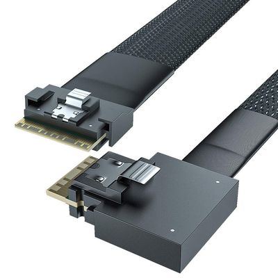 10Gtek 24G SlimSAS SFF-8654 to SFF-8654 Cable, PCIe4.0, 85-ohm, Compatible with Servers, Storage Systems, Workstations & High-Performance Computing, Straight to Left Exit, 0.75~0.8m(2.46~2.62ft)