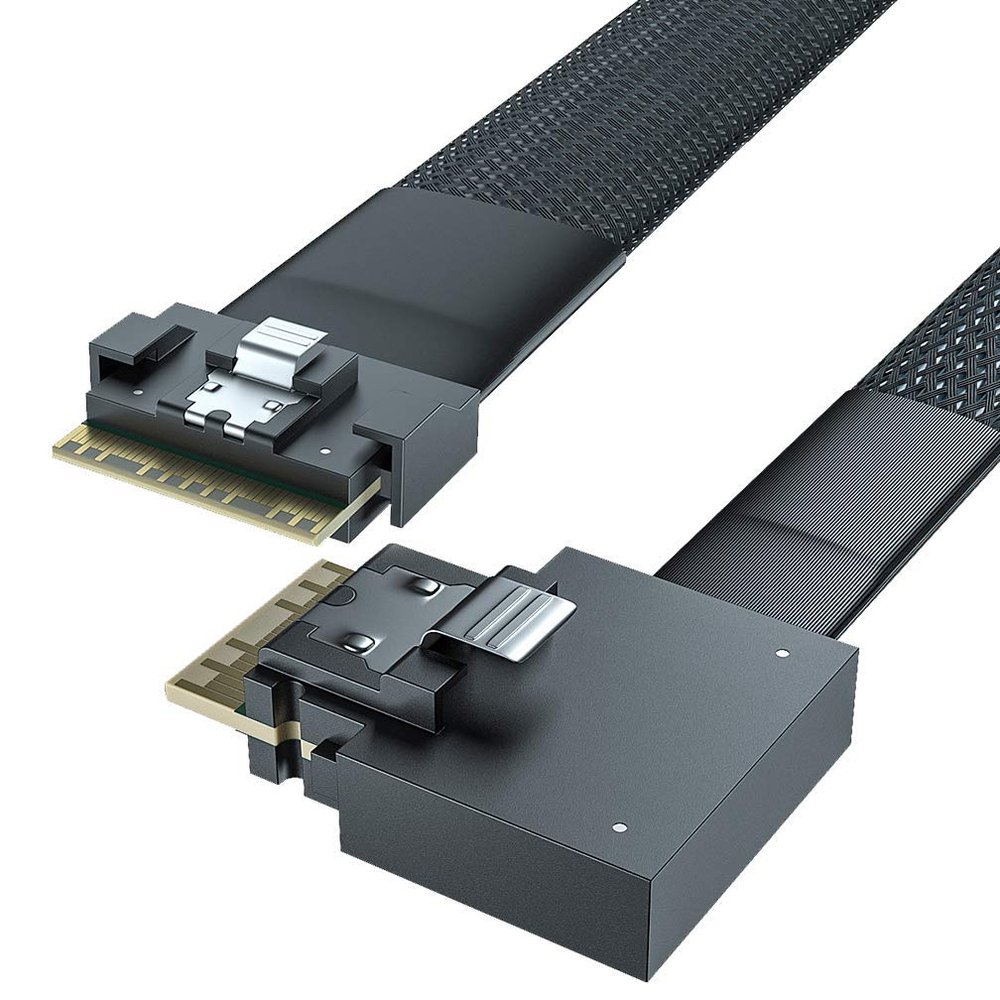 10Gtek 24G SlimSAS SFF-8654 to SFF-8654 Cable, PCIe4.0, 85-ohm, Compatible with Servers, Storage Systems, Workstations & High-Performance Computing, Straight to Left Exit, 0.75~0.8m(2.46~2.62ft)