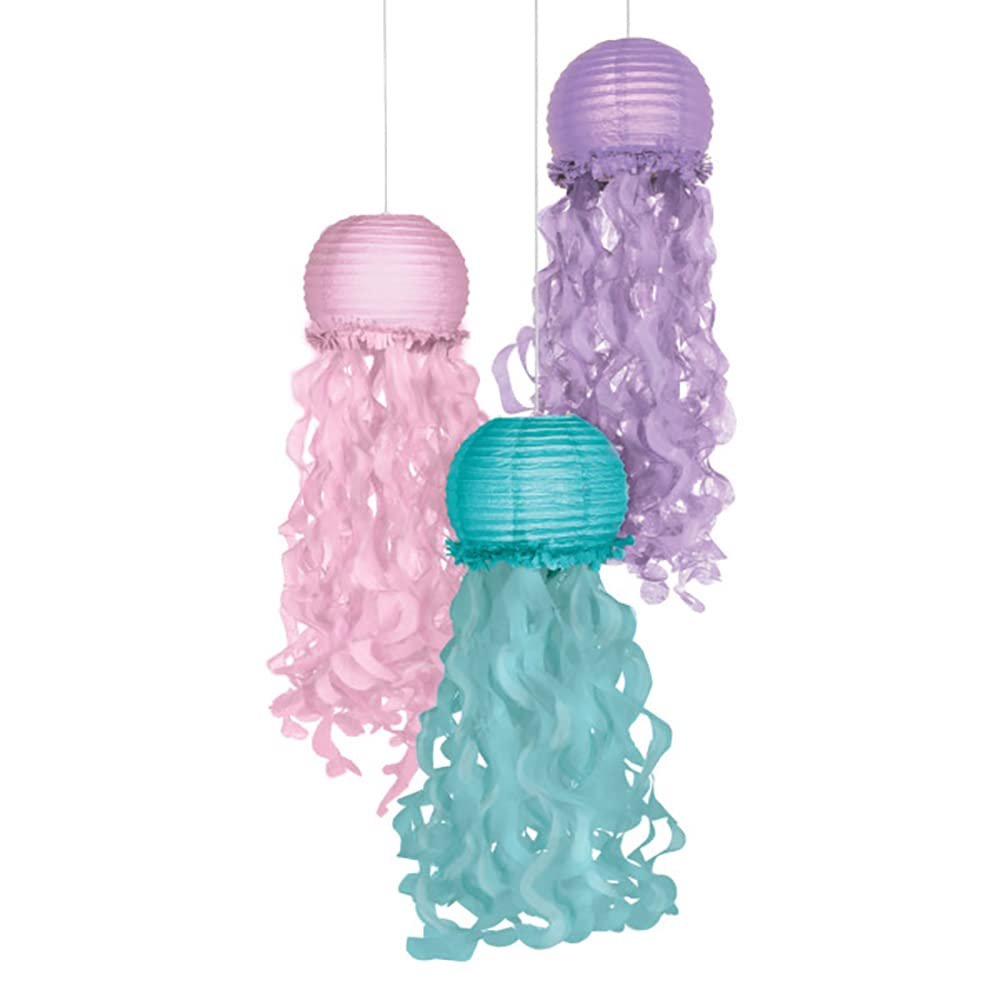 Paper Lanterns - 9.5" - Unique & Charming Design, Stand Out on Your Special Occasion - Perfect for Any Event, Shimmering Mermaids Jellyfish, Pack of 3