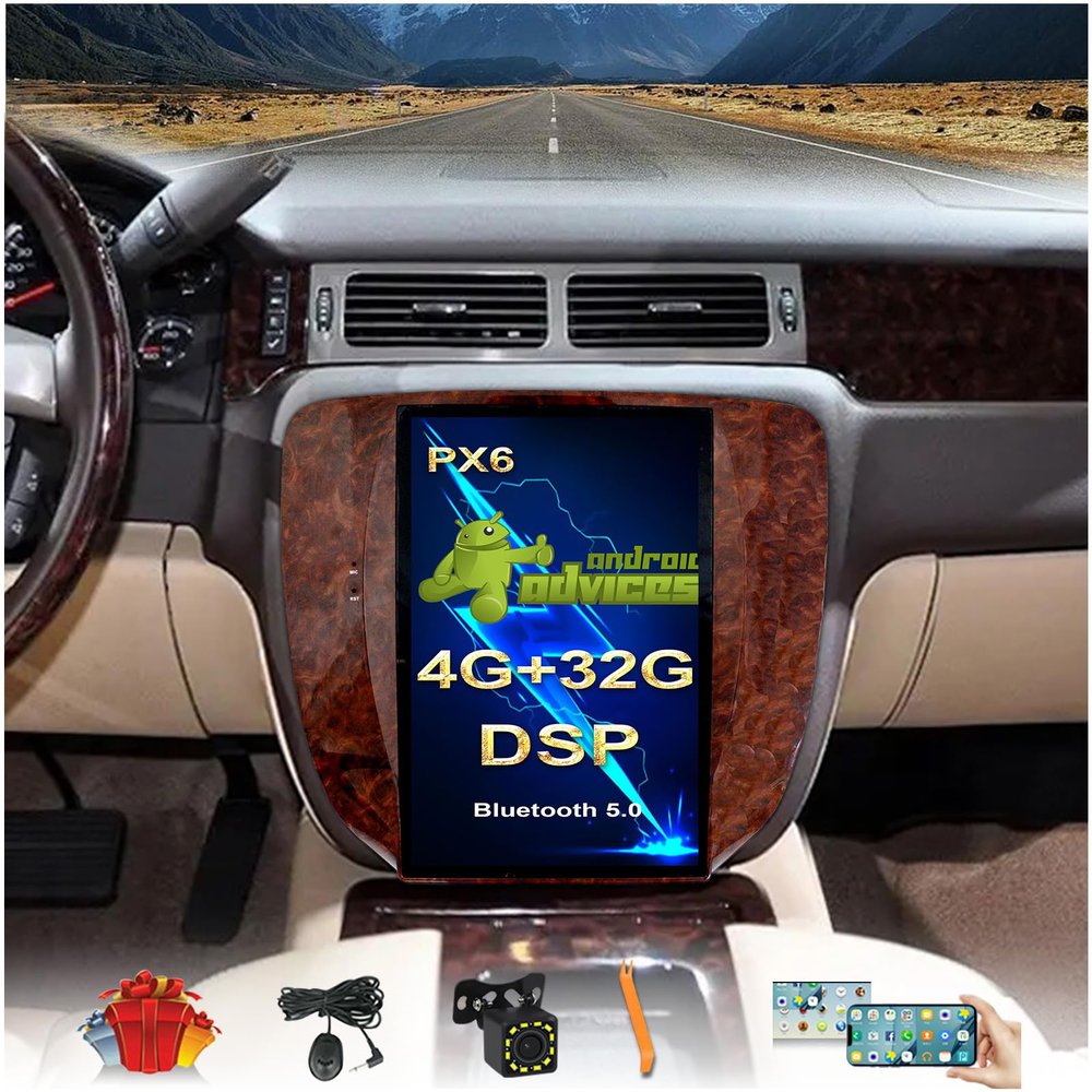 12.1 inch Vertical Screen Car Stereo Radio GPS Navigation for GMC Yukon Sierra Chevrolet Tahoe Suburban Android 4G+64G Car Play Auto (PX6 Hexa core 4G+32G)