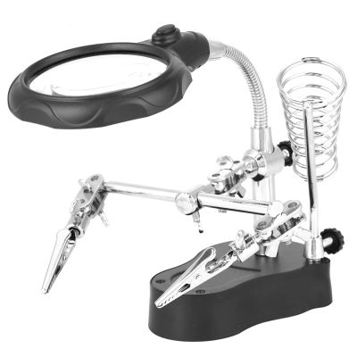 Fafeicy Magnifying Glass Auxiliary Clip, Helping Hand Repair Stand Magnifying Glass Auxiliary Clip Clamp, with LED Light Workbench, for Repairing Electrical Appliances, Carving(TE-801), Electronic