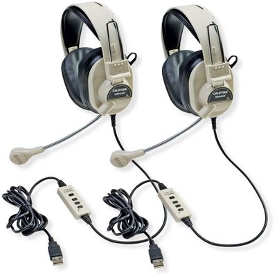 Califone 3066-USB Deluxe Multimedia Stereo Headset with USB Plug, Flexible Omni Directional Microphone, Around Ear Ambient Noise Reducing Earcups, in-line Volume Control, Pack of 2