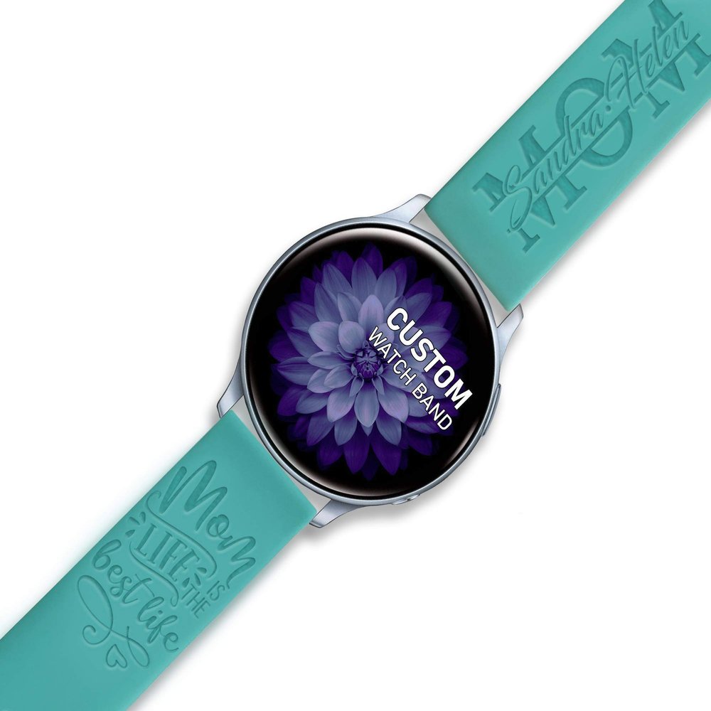 Custom Mom Life Watch Band 20mm compatible with Samsung Watch Galaxy Active / Active2 / Gear S4 / S2 Silicone Strap Engraved Monogram Personalized Gift Soft Silicone Sport Loop Personalized Mama