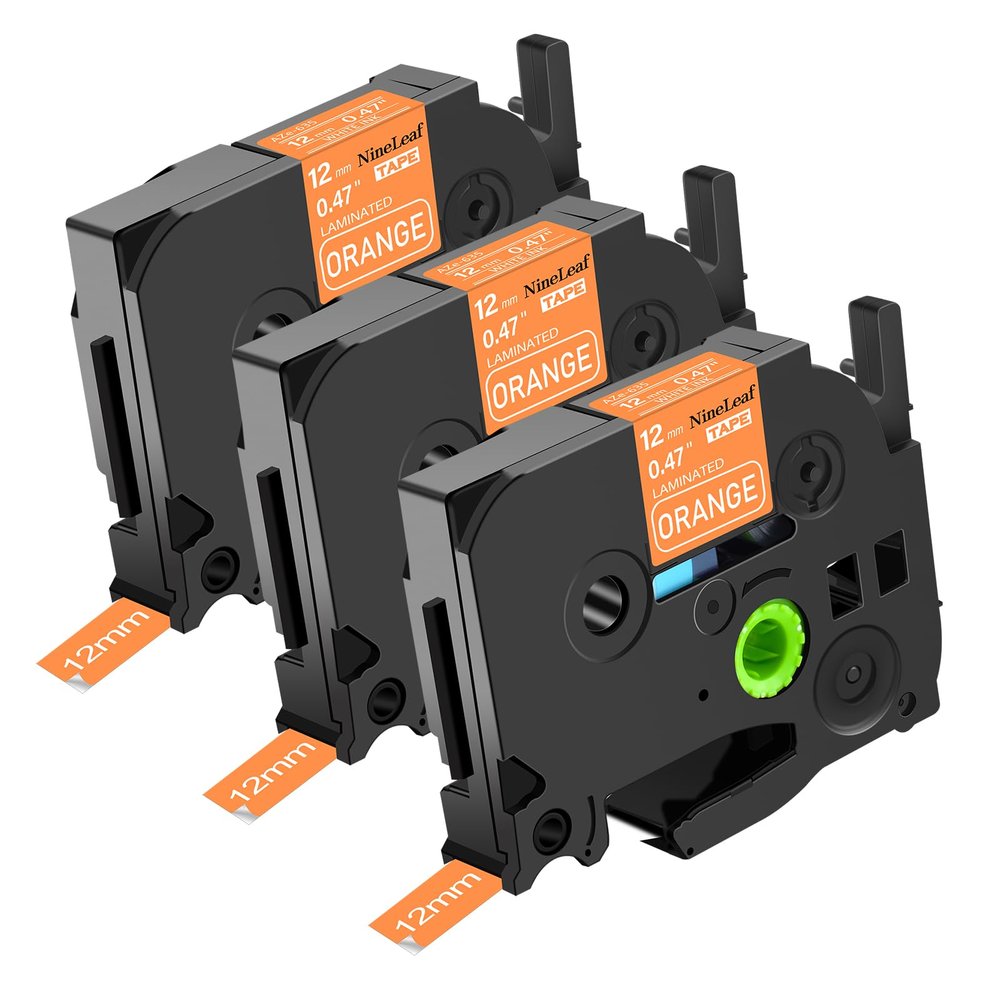 NineLeaf 3PK Compatible for Brother TZe-635 TZe635 TZ-635 TZ635 Label Tape 12mm 1/2'' 0.47'' White on Orange Standard Laminated Labeling Work with P-Touch PT-D210 PTD400AD PTH110 PT-D600 Label Maker