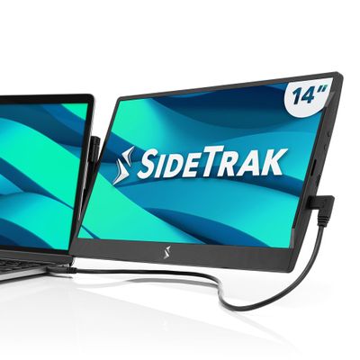 SideTrak Swivel 14" Attachable Portable Monitor Extender, FHD TFT Laptop Dual Screen with Kickstand + Unique Swivel Hinge, Compatible with Mac, PC, Chrome, Powered by USB/Mini HDMI Port (Black)