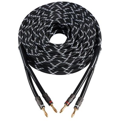 HANNLINTE 12AWG Speaker Cable (25 Feet), 1 Pack Premium Heavy Duty Braided Speaker Wire with Dual Gold Plated Banana Plug in-Wall CL2 Rated, Oxygen-Free Copper (Black)