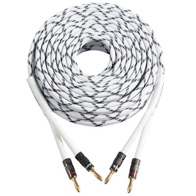 HANNLINTE 12AWG Speaker Cable (25 Feet), 1 Pack Premium Heavy Duty Braided Speaker Wire with Dual Gold Plated Banana Plug in-Wall CL2 Rated, Oxygen-Free Copper (White)