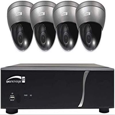 SPECO Technologies ZIPT471 Digital Video Recorder and Camera Kit, 4-Channel Video Input, 4 HD-TVI 1080p Resolution Intensifier Dome Camera, H.264, NTSC/PAL Frame, 12 Volt DC, 3 Ampere, 4 TB