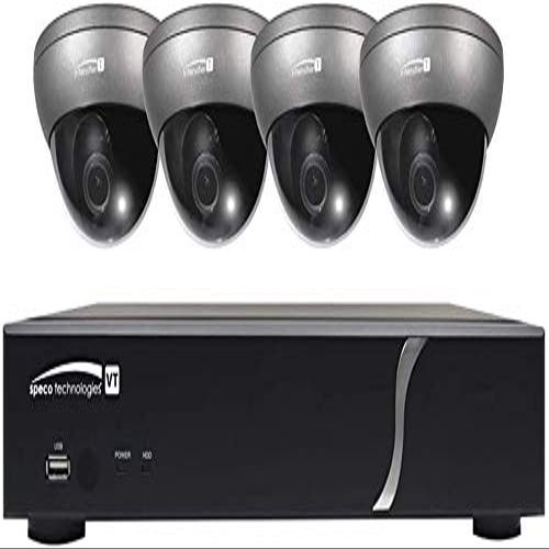SPECO Technologies ZIPT471 Digital Video Recorder and Camera Kit, 4-Channel Video Input, 4 HD-TVI 1080p Resolution Intensifier Dome Camera, H.264, NTSC/PAL Frame, 12 Volt DC, 3 Ampere, 4 TB