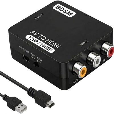 BD&M RCA to HDMI Converter, AV to HDMI Adapter Supports PAL/NTSC for PS2, PS3, Xbox, VHS, VCR, DVD Players