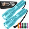 GORILLA GRIP Powerful LED Tactical Flashlight, 750 FT High Lumens 5 Adjustable Modes, Water Resistant, Ultra Bright Flashlights, Small Mini Flash Light, Camping, Night Dog Walking, 2 Pack Turquoise view 1