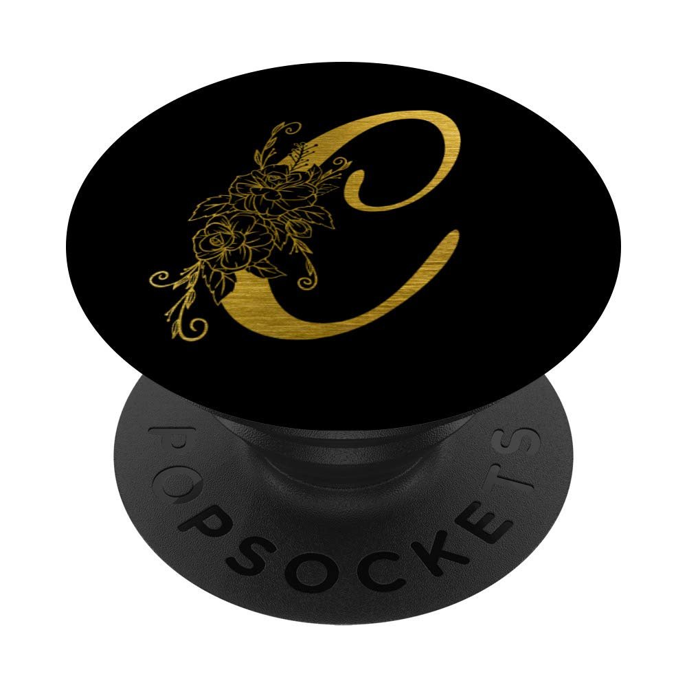 Initial C Letter Floral Rose 0n Matte Black PopSockets PopGrip: Swappable Grip for Phones & Tablets