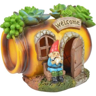 Jeco ODGD024 5.5" H Polyresin Solar LED Light Succulent House, Multi