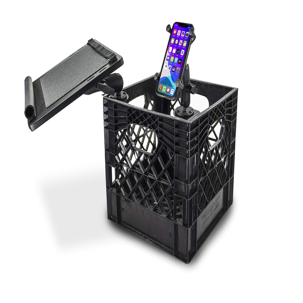 AutoExec AUE80028 Milk Crate Vehicle and Mobile Office Work Station with Laptop Tray, Power Inverter and Phone Mount, Black
