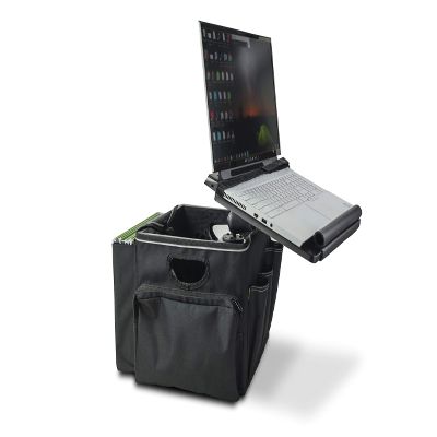 AutoExec AUE80018 Milk Crate Vehicle and Mobile Office Work Station with Apron and Laptop Tray, Black, Laptop Tray Mount