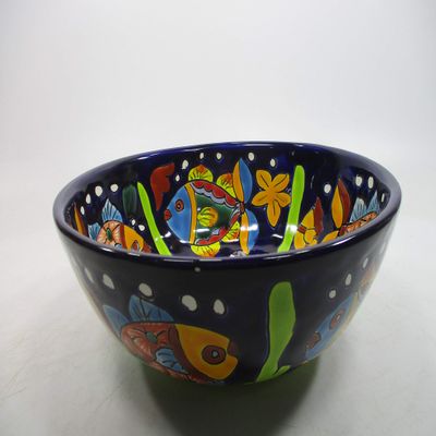 10" ROUND TALAVERA SINK, vessel mexican bathroom sink handmade folk art ceramic