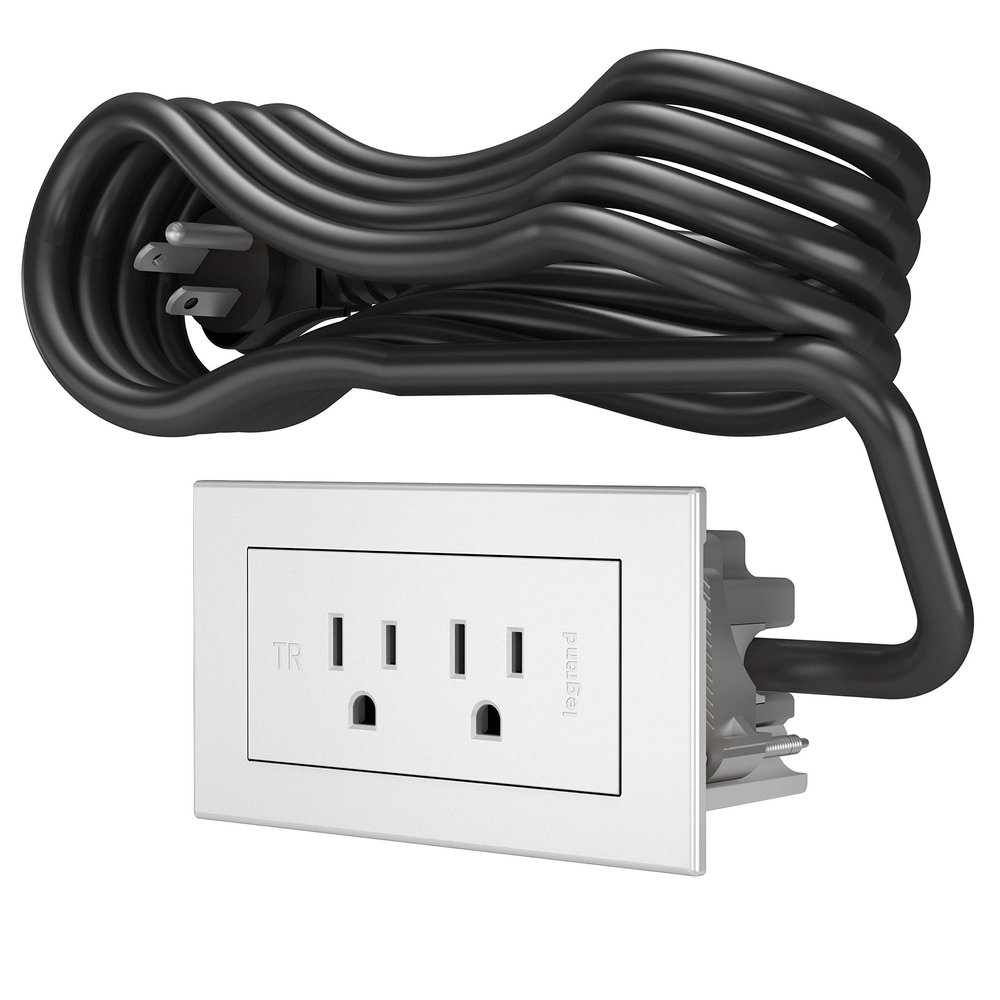 Legrand Wiremold RD2WH radiant Furniture Power Center, Recessed Power Strip, 2 Outlets, 6 Foot Cord, White