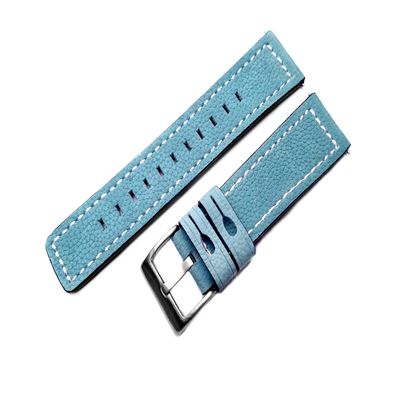NICKSTON Light Blue with White Stitches Band Compatible with Garmin Vivoactive 4 45mm Case Size Smartwatch Elegant Soft Leather Strap Bracelet PT22 (4. Rose Gold Color Buckle)