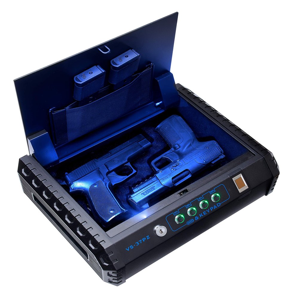Viking Security Safe VS-37PZX Two Gun Safe with FBI Certified Fingerprint Biometric Sensor & Keypad 2 Handgun Capacity Pistol