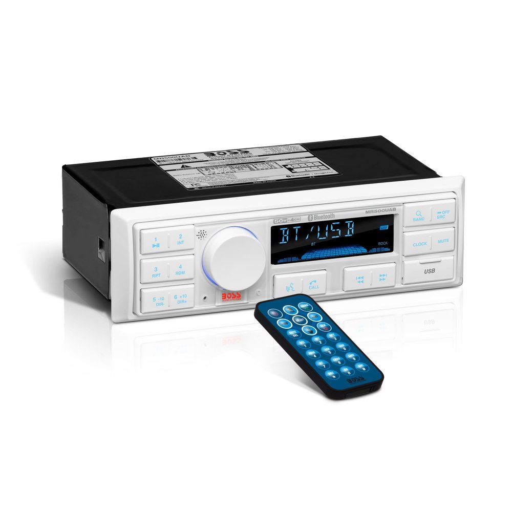 BOSS Audio Systems MR500UAB Marine Radio Receiver Bluetooth Audio Streaming and Hands-Free Calling, USB Port, Weatherproof, Digital Media MP3 Player, No CD Player, AM/FM Radio Receiver