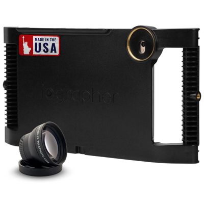 iOgrapher Filmmaking and Photography Accessories - Bundle of (1) 2X Zoom Telephoto Lens, (1) 37mm Wide Angle Lens & iPad Tripod Mount Case - Fits iPad 10.5 Pro, 10.5 Air 3, 10.2-7th, 8th, & 9th Gen