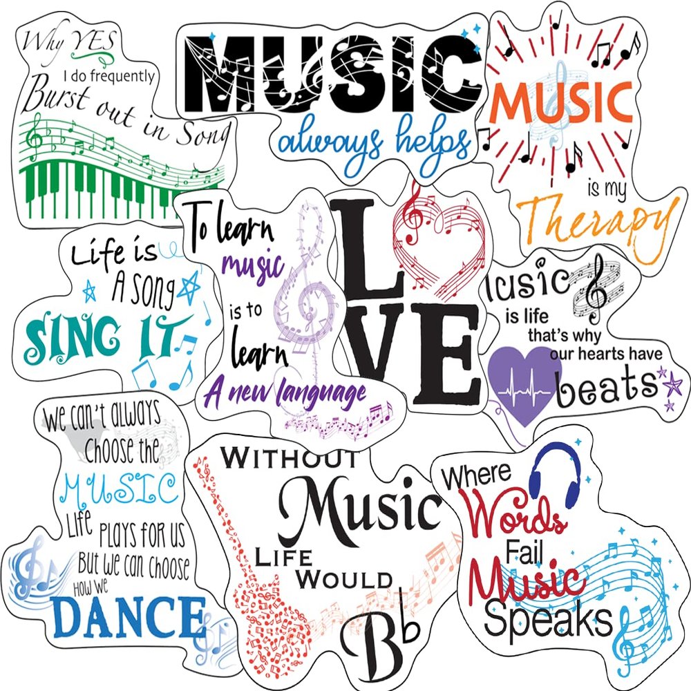 Music Stickers - Melody Stickers for Men, Song Notes Sticker, Women, Kids - Waterproof, Extra Sticky, Durable Vinyl - Work Great On Water Bottles, A Laptop, Car Decal, Or As Party Favors