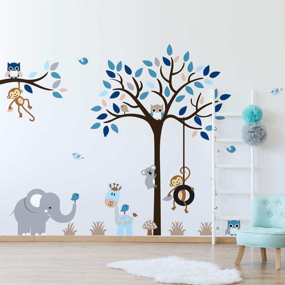 Children's Wall Stickers Baby Room Decoration Children's Wall Stickers Jungle Animals Wall Sticker Height 60 x Length 80 cm