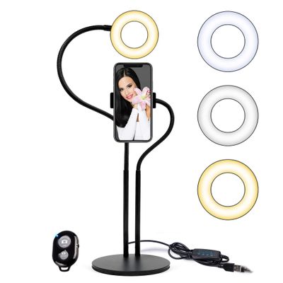 LED Ring Light Phone Holder with Bluetooth, USB Selfie Ring Light Phone Stand, Vlogging Live Stream Light Kit