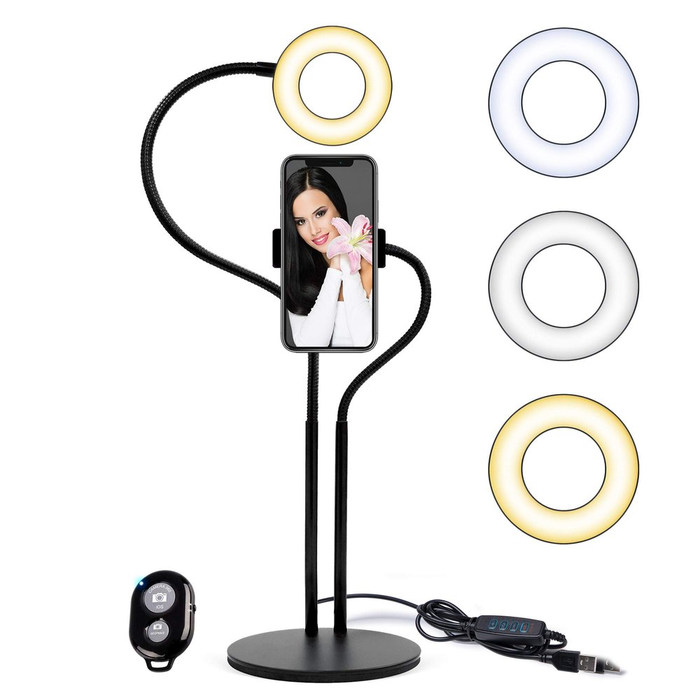 LED Ring Light Phone Holder with Bluetooth, USB Selfie Ring Light Phone Stand, Vlogging Live Stream Light Kit