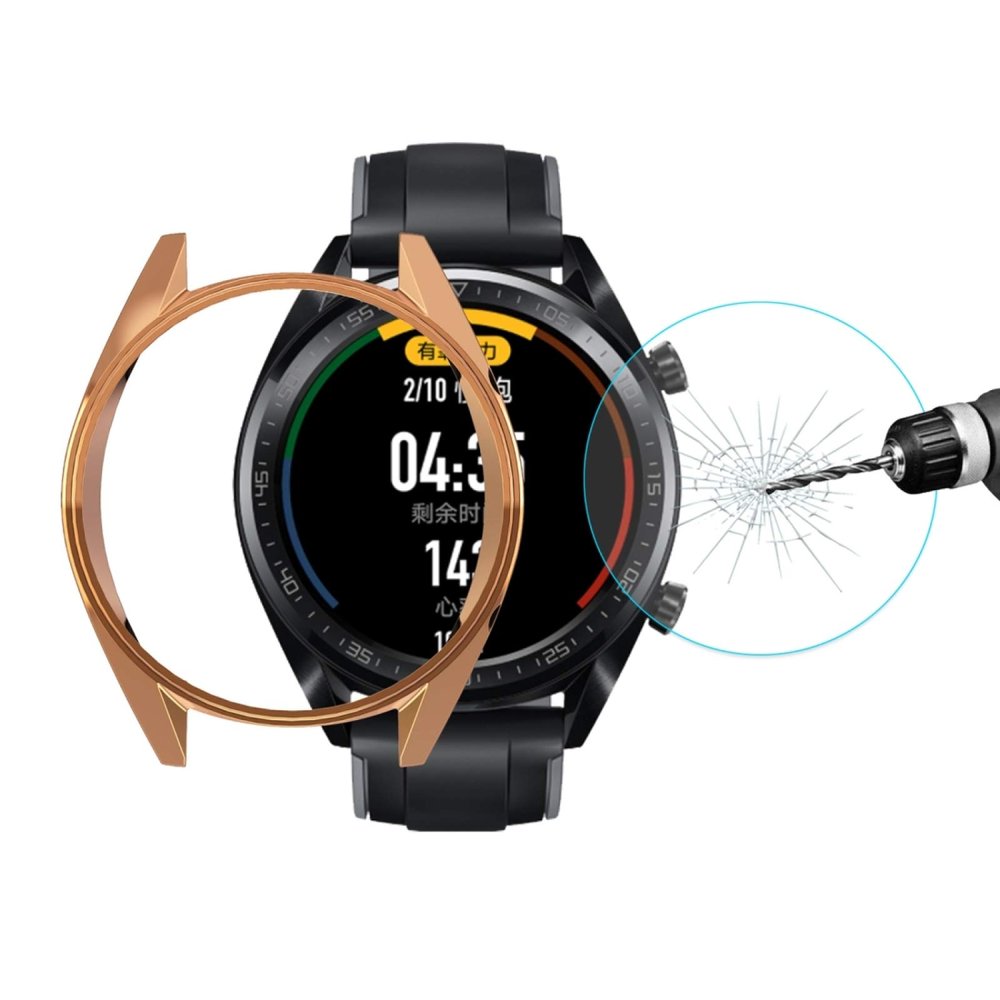Lingland For HUAWEI Watch GT Classic / GT Active / GT Sport 46mm Hat-prince 2 in 1 Full Coverage Electroplate TPU Case + 0.2mm 9H 2.15D Curved Edge Tempered Glass Film(Black) Watch electronic watch pr