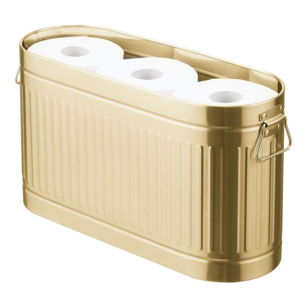 mDesign Large Steel Free Standing Toilet Paper Organizer, 6-Roll Tissue Storage Holder Container for Bathroom Floor, Fits Under Sink, Vanity, Shelf, In Cabinet, or Corner Oscar Collection - Soft Brass