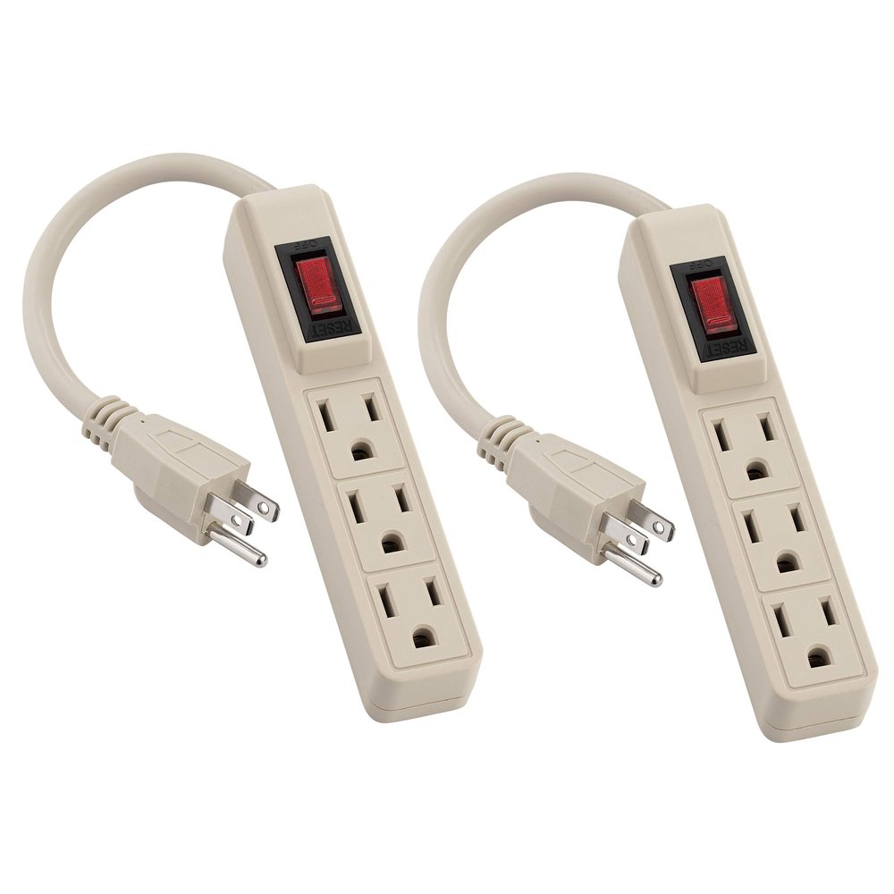 3 Outlet Power Strip - 14 AWG x 3C, 15 Amp Shock Proof, 3 Prong, White, (Pack of 2) - by Revpex