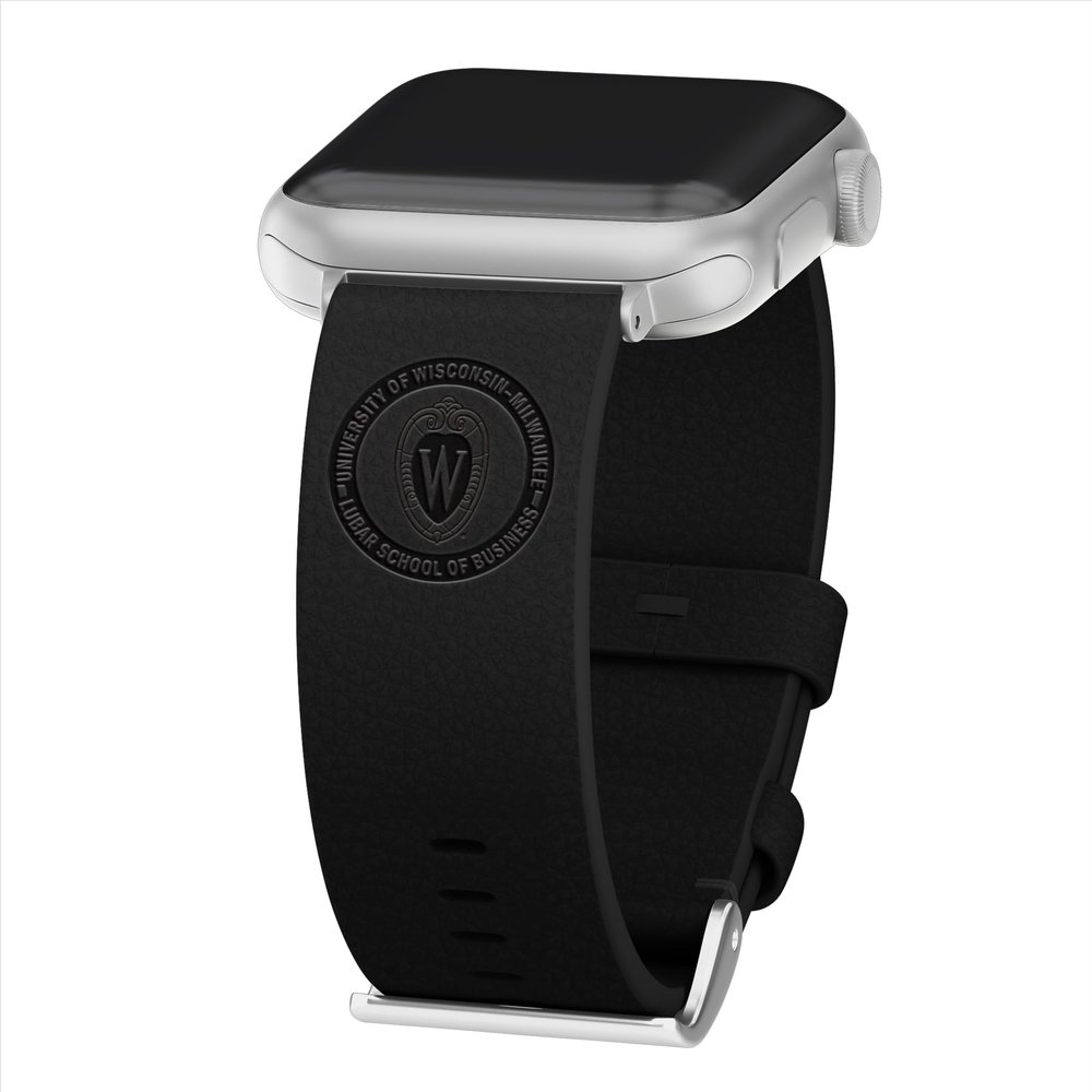 Affinity Bands Wisconsin School of Business Premium Leather Watch Band Compatible with Apple Watch (42/44/45/49mm (46mm Series 11) Short Onyx Black)