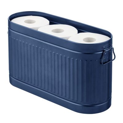 mDesign Large Steel Free Standing Toilet Paper Organizer, 6-Roll Tissue Storage Holder Container Bin for Bathroom Floor, Fits Under Sink, Vanity, Shelf, In Cabinet, Corner, Oscar Collection, Navy Blue