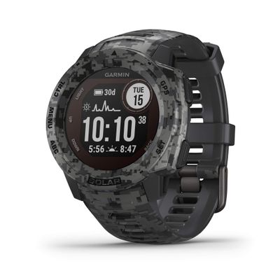 Garmin Instinct Solar, Solar-Powered Rugged Outdoor Smartwatch, Built-in Sports Apps and Health Monitoring, Graphite Camo (Renewed)