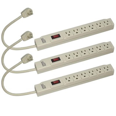 Wideskall 3-Packs 1 Feet 6 Outlets Surge Protector Angle Plug AC Wall Power Strip ETL Listed (Beige)