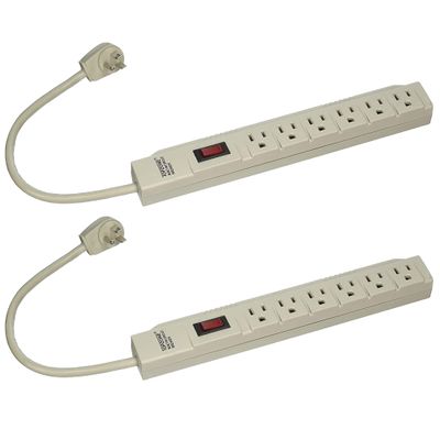Wideskall 2-Packs 1 Feet 6 Outlets Built-in Safety Circuit Breaker Angle Plug AC Wall Power Strip ETL Listed (Beige)