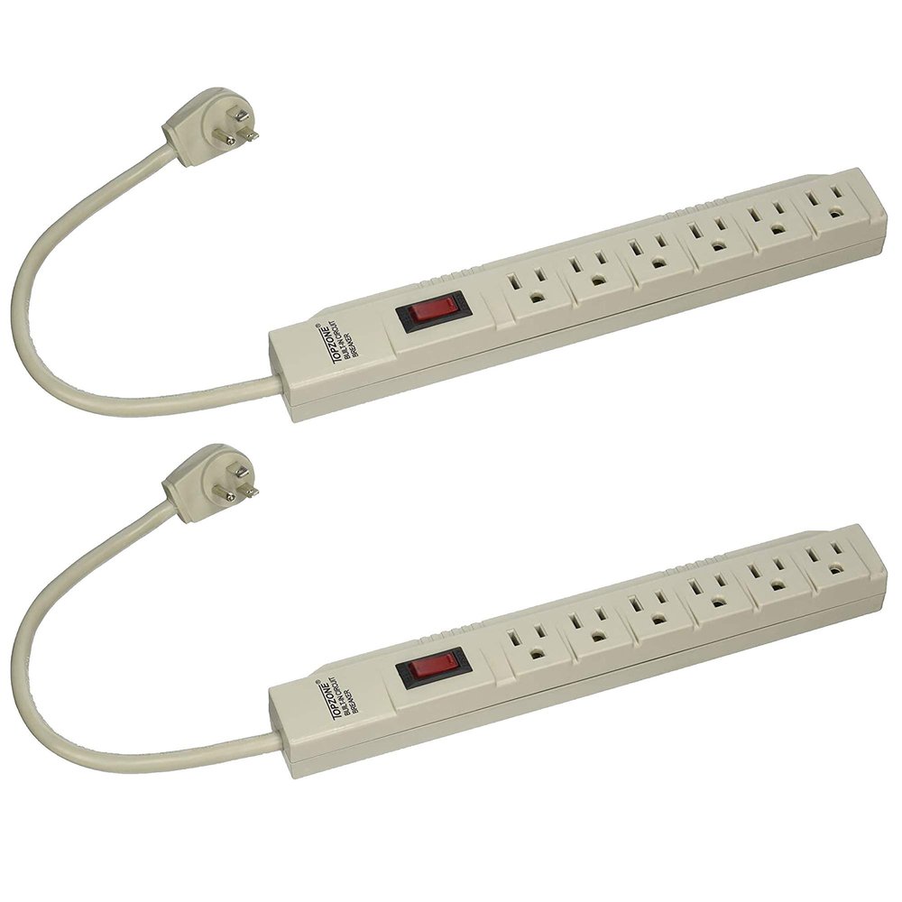 Wideskall 2-Packs 1 Feet 6 Outlets Built-in Safety Circuit Breaker Angle Plug AC Wall Power Strip ETL Listed (Beige)