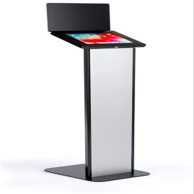 Displays2go Tablet Floor Stand, Steel Construction, Locking Housing, Cord Management - Black (IPELIT97BK)