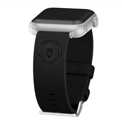Affinity Bands Wisconsin School of Business Premium Leather Watch Band Compatible with Apple Watch (38/40/41mm (42mm Series 11) Long Onyx Black)