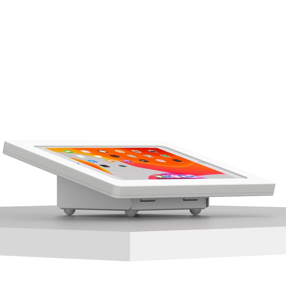 VidaMount White Exposed Rear Camera Enclosure and Fixed Tilted 15 Desk/Surface Mount [Bundle] Compatible with iPad 10.2" (7th, 8th & 9th Gen)