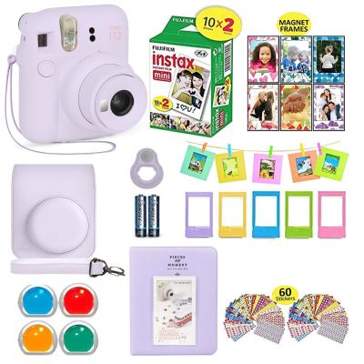 Fujifilm Instax Mini 12 Instant Camera Lilac Purple + Shutter Compatible Carrying Case + Fuji Film Value Pack (20 Sheets) + Shutter Accessories Bundle, Color Filters, Photo Album, Assorted Frames.