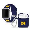 Affinity Bands Michigan Wolverines Silicone Sport Band and Case Cover Combo Package Compatible with Apple Watch and AirPods Gen 1 & 2 (38/40/41mm (42mm Series 11) Wolverines/Navy) view 1