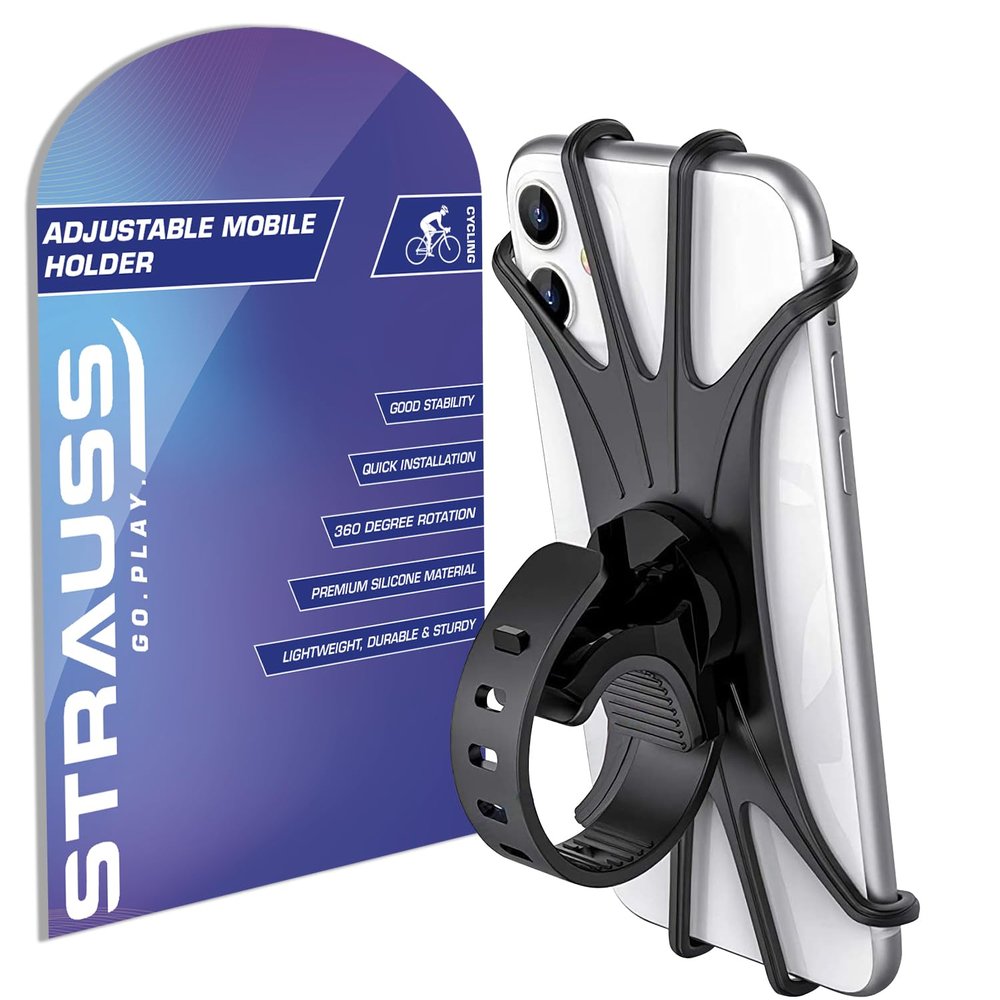STRAUSS Silicon Mobile Phone Holder with 360 Degree Rotation, (Black)