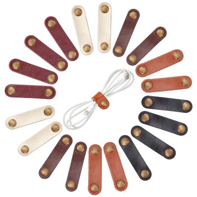 GORGECRAFT 20Pcs 5 Colors Leather Cable Straps Leather Cord Organizer Cable Ties Organizers Portable Management Short Gadget Clips for Stocking Stuffers USB Cable Headphone Wires
